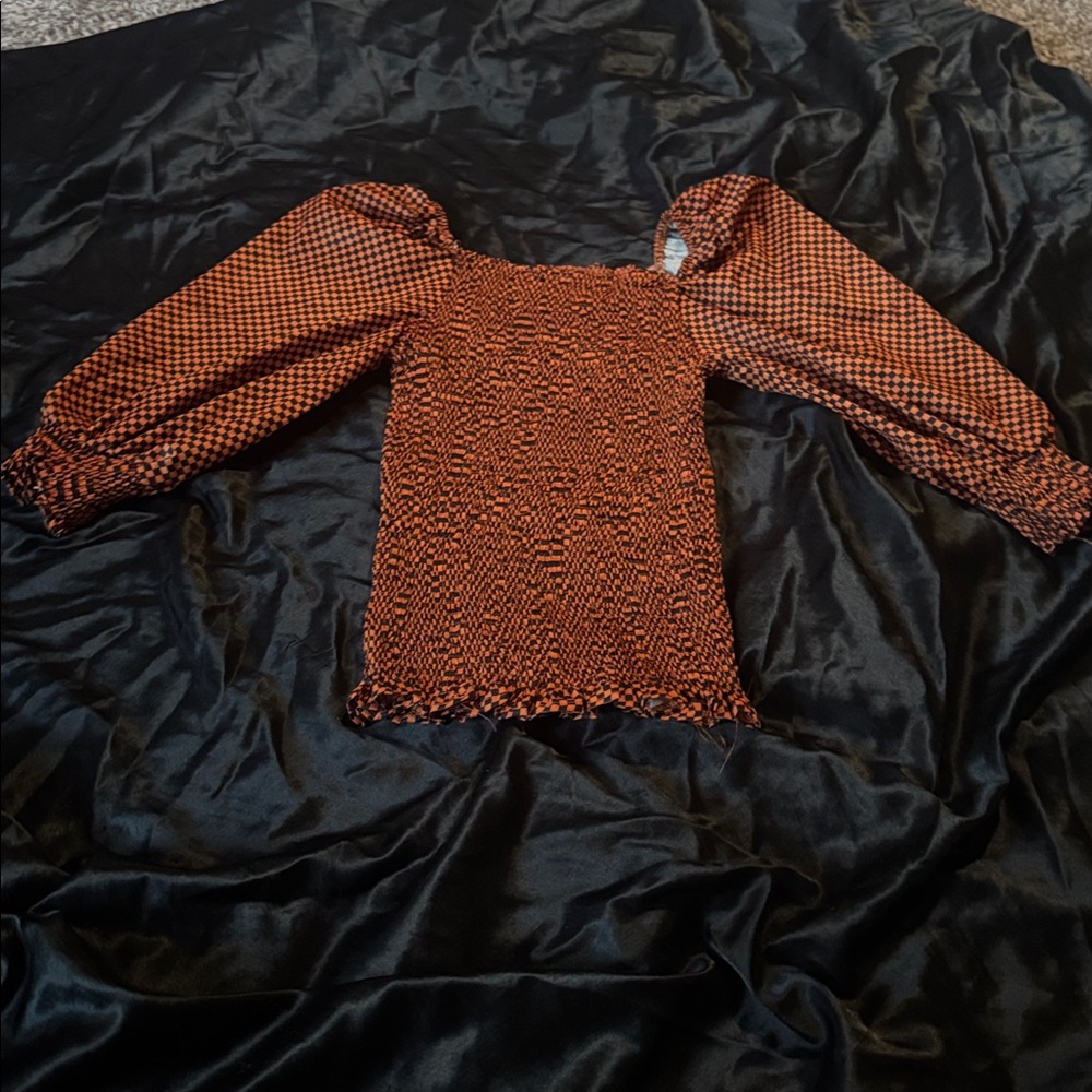 Orange Smocked Puff Sleeve Top